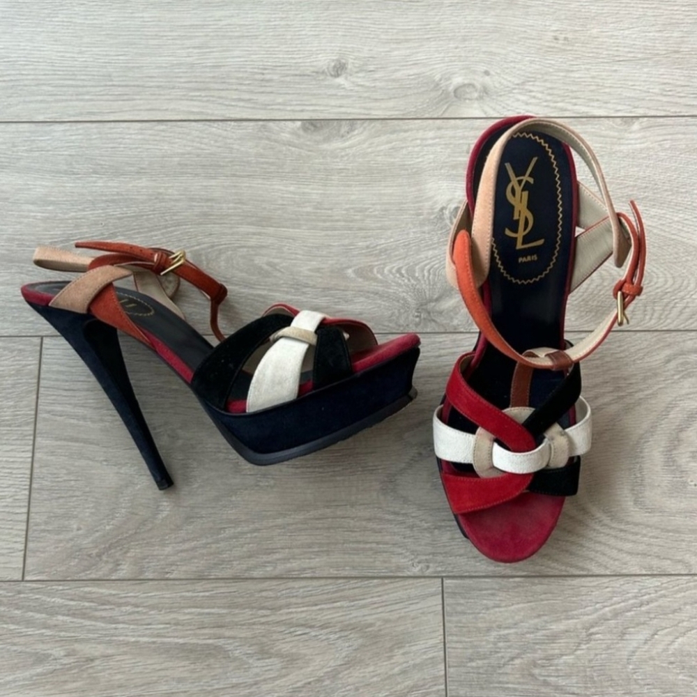 Saint Laurent Multicolored Suede Tribute Platform Sandals Size 41
